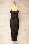 Yurtof Black-Beige Fitted Ruched Midi Dress | La petite garçonne back view