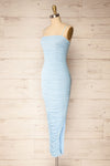 Yurtof Light Blue Fitted Ruched Midi Dress | La petite garçonne side view