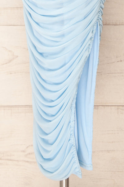 Yurtof Light Blue Fitted Ruched Midi Dress | La petite garçonne bottom