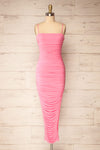 Yurtof Pink Fitted Ruched Midi Dress | La petite garçonne front view