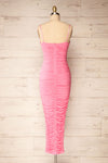 Yurtof Pink Fitted Ruched Midi Dress | La petite garçonne back view