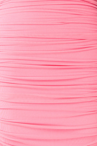 Yurtof Pink Fitted Ruched Midi Dress | La petite garçonne fabric