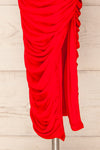 Yurtof Red Fitted Ruched Midi Dress | La petite garçonne bottom