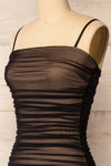 Yurtof Black-Beige Fitted Ruched Midi Dress | La petite garçonne side close-up