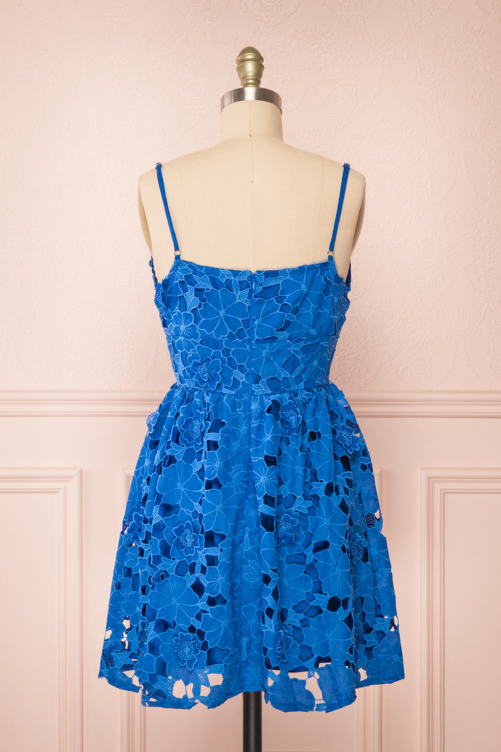 Yvette Short Blue A-Line Lace Dress | Boutique 1861 back view