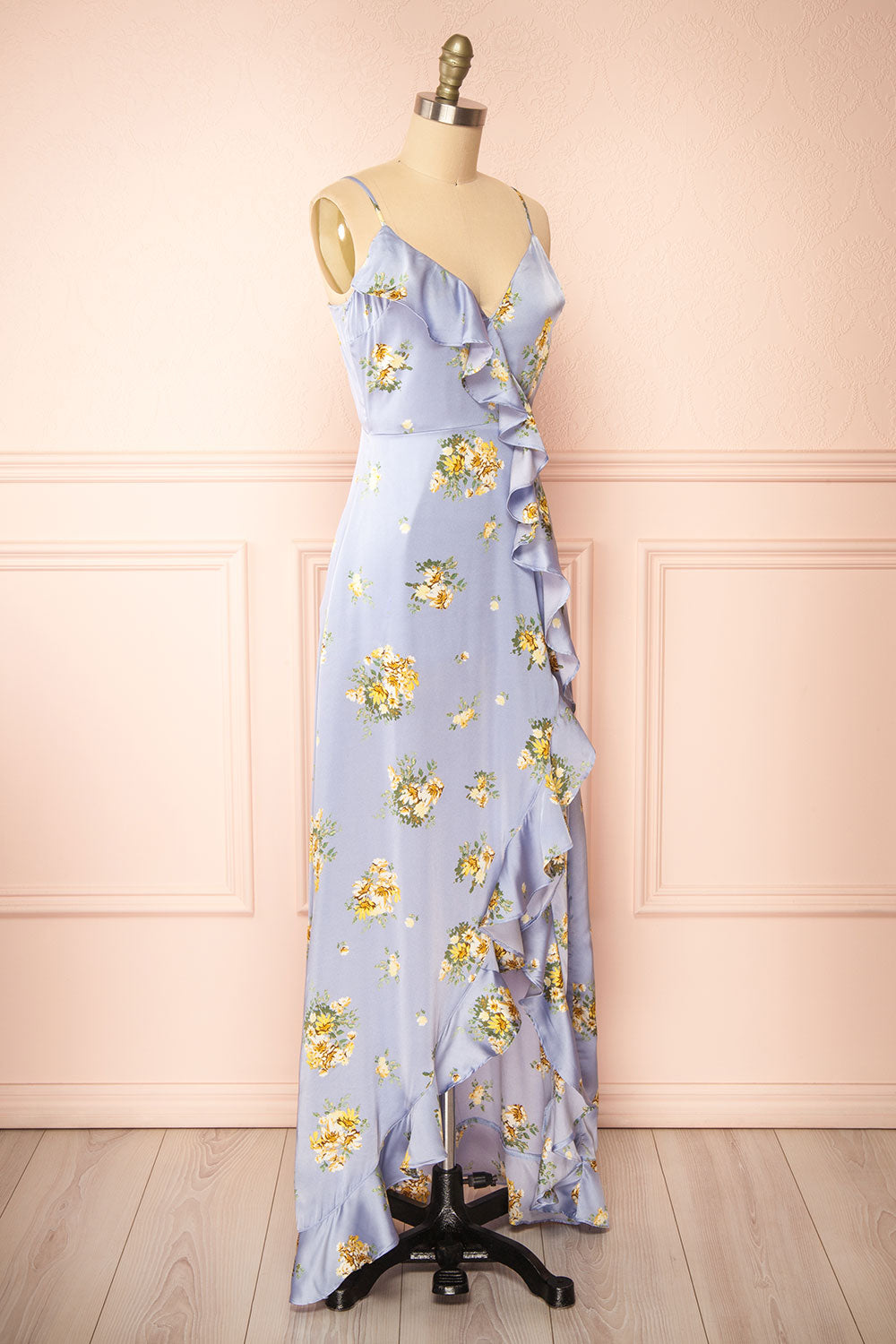 Yzila Floral Blue Maxi Dress w/ Ruffles | Boutique 1861 side view