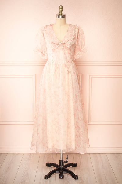 Zabelle Pink Organza Midi Dress w/ Peter Pan Collar | Boutique 1861  front view