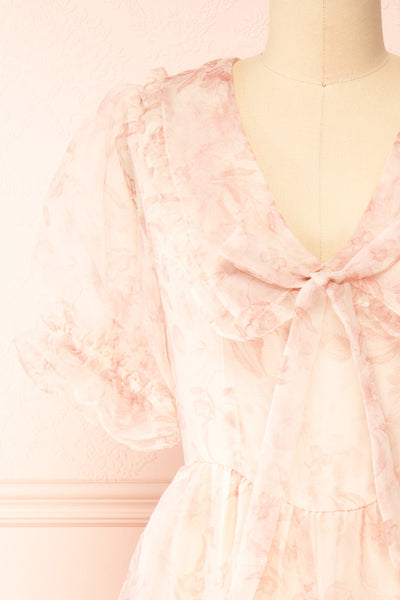 Zabelle Pink Organza Midi Dress w/ Peter Pan Collar | Boutique 1861  front