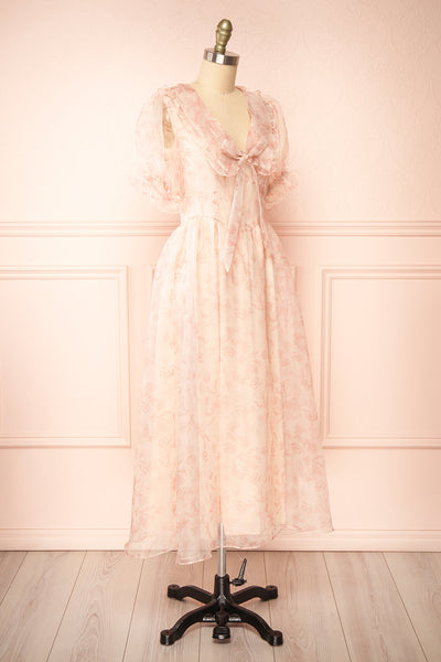 Zabelle Pink Organza Midi Dress w/ Peter Pan Collar | Boutique 1861  side view