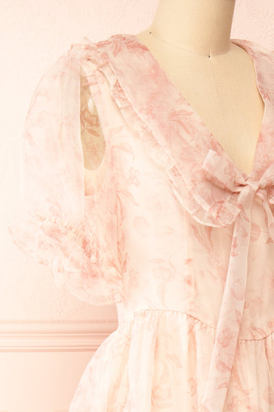 Zabelle Pink Organza Midi Dress w/ Peter Pan Collar | Boutique 1861  side