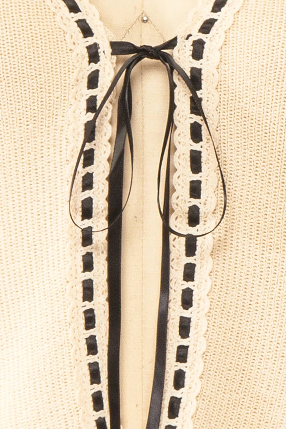 Zafreya Beige Cardigan with Black Ribbon Tie | Boutique 1861 fabric 