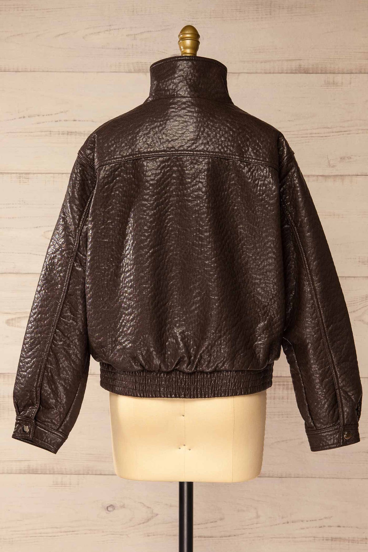 back view of Zagora Brown Faux-Leather Jacket with Pockets at La petite garçonne