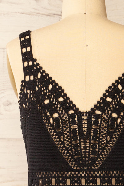 Zagreb Black Crochet Cropped Cami | La petite garçonne back close-up