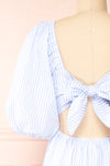 Zahia Blue Striped Maxi Dress w/ Puffy Sleeves | Boutique 1861 back close-up