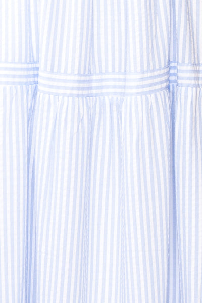 Zahia Blue Striped Maxi Dress w/ Puffy Sleeves | Boutique 1861 fabric