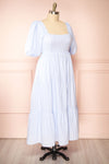 Zahia Blue Striped Maxi Dress w/ Puffy Sleeves | Boutique 1861 side plus size