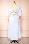 Zahia Blue Striped Maxi Dress w/ Puffy Sleeves | Boutique 1861 back plus size
