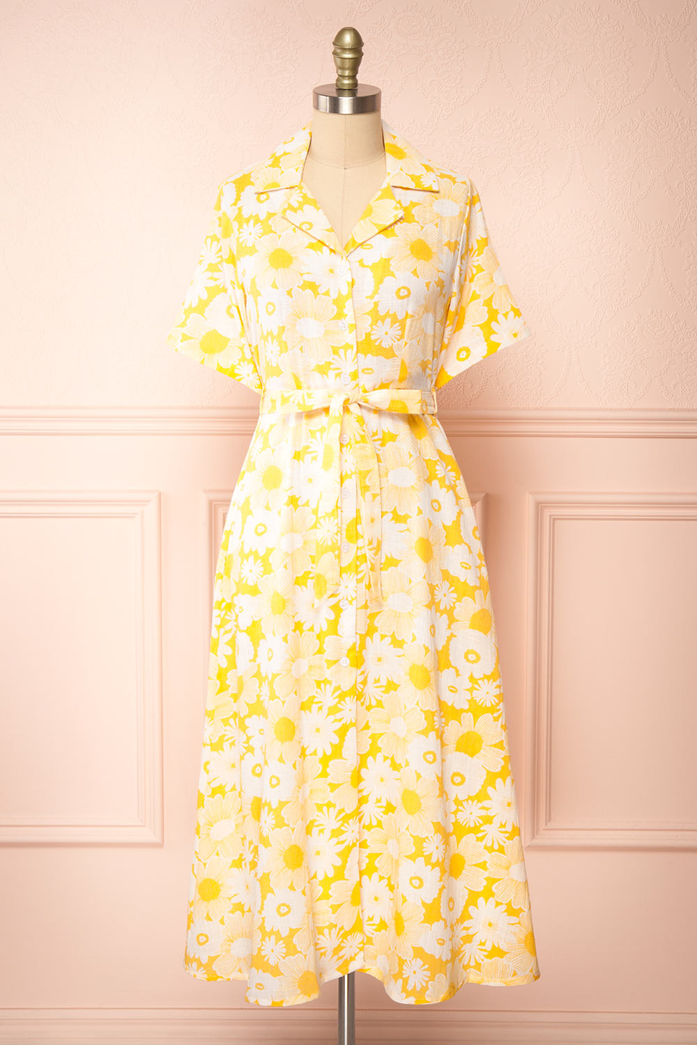 Zahrada Yellow Floral Midi Shirt Dress