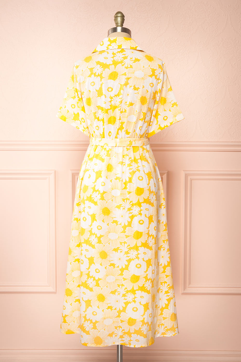 Zahrada Yellow Floral Midi Shirt Dress | Boutique 1861 back view