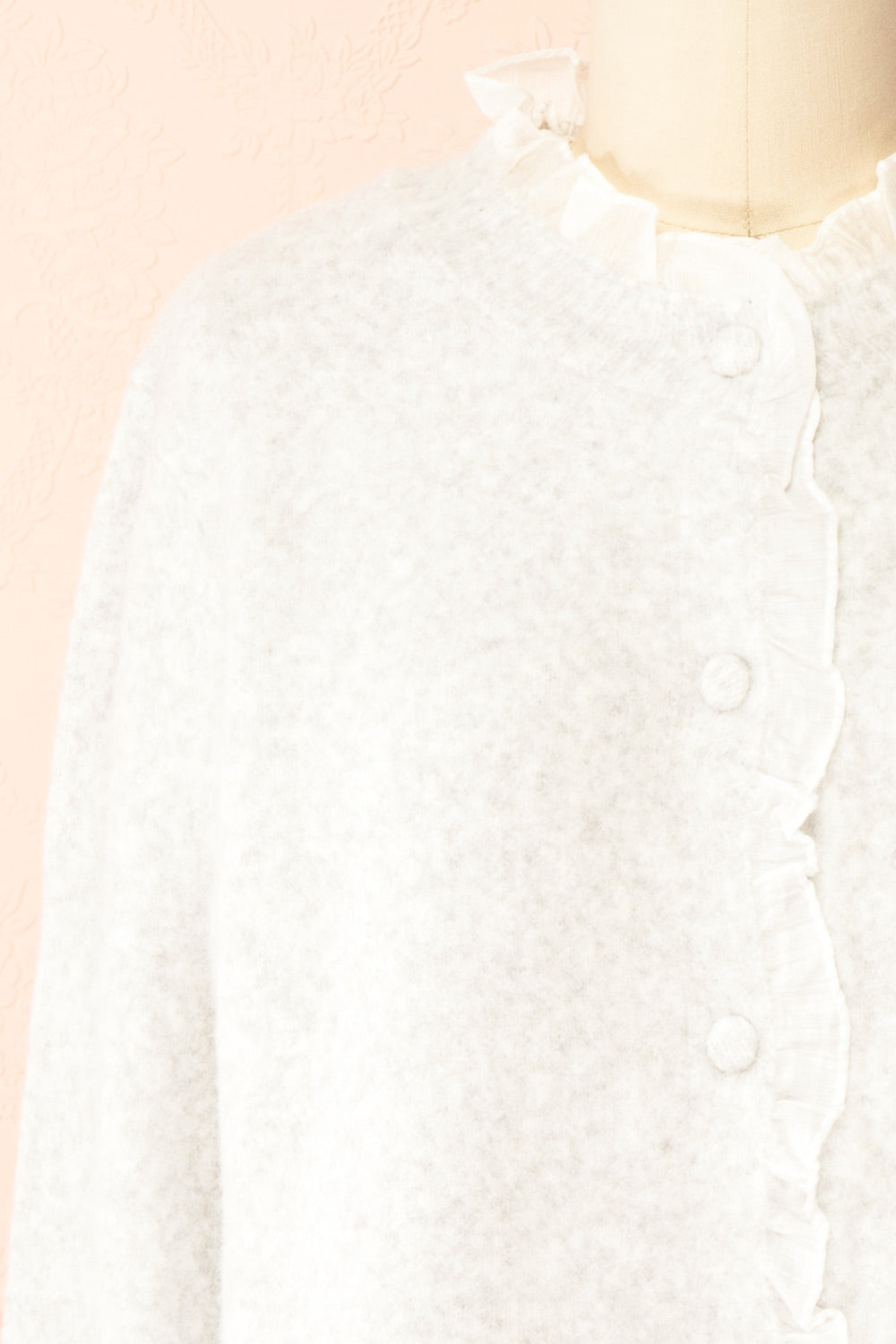 Zamina Grey Cardigan with Ruffles Trim | Boutique 1861 front