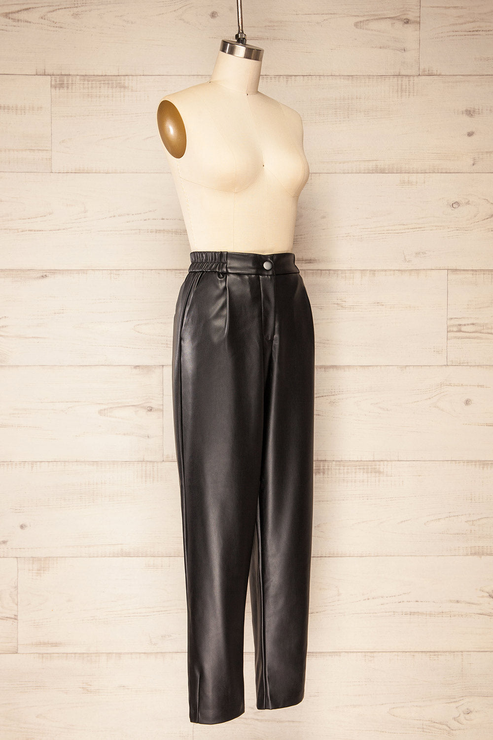 Zander Black Faux-Leather Pants | La petite garçonne side view