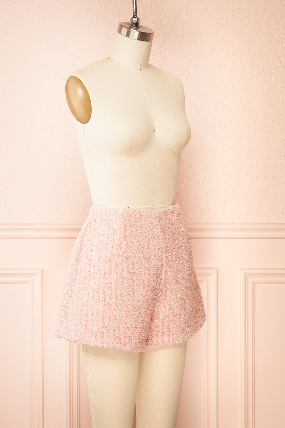 Zarah Sparkling Pink Tweed Shorts | Boutique 1861 side view