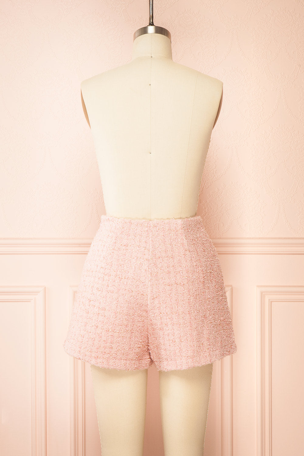 Zarah Sparkling Pink Tweed Shorts | Boutique 1861 back view