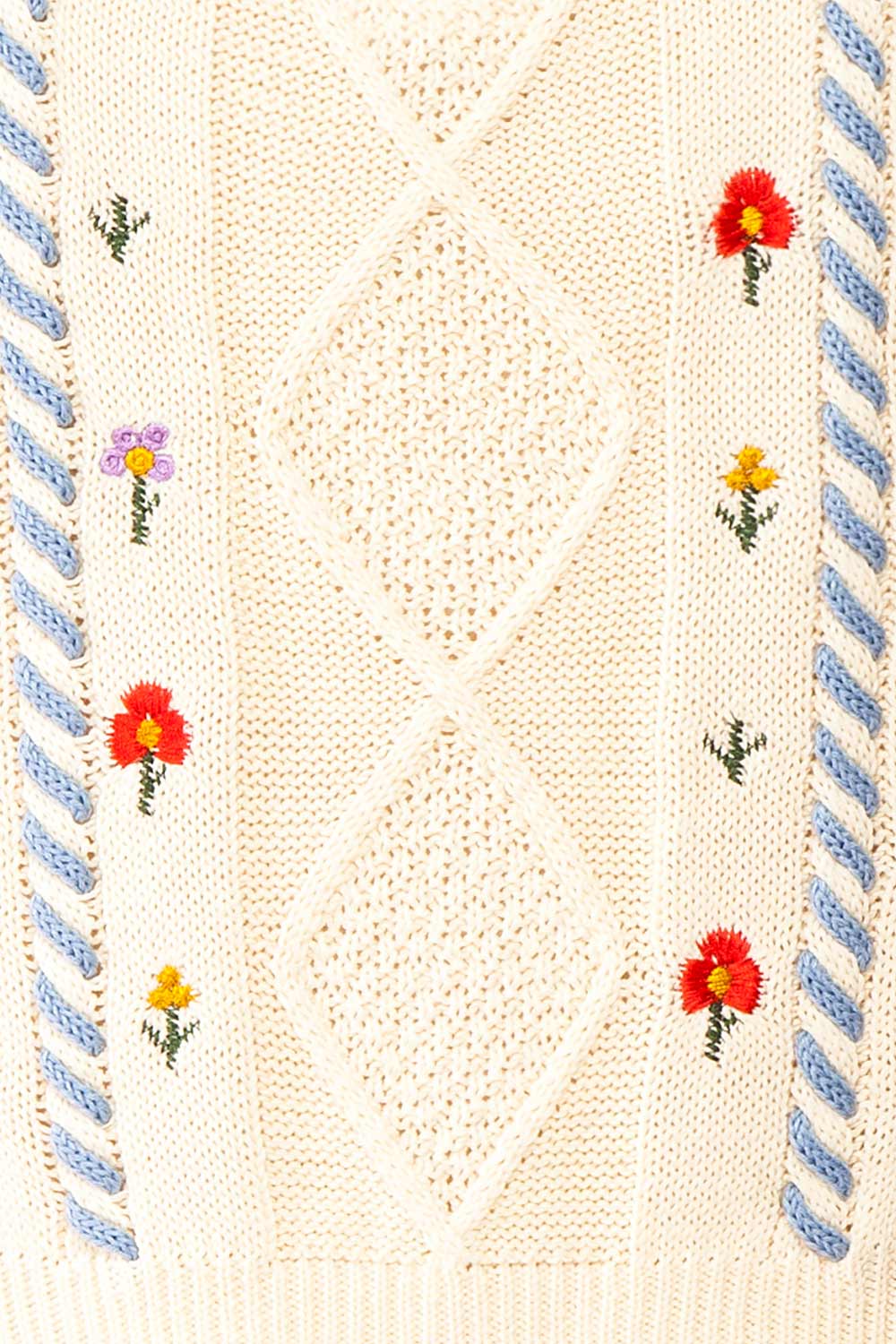 Zaraiah Cream Knit Vest w/ Floral Embroidery | Boutique 1861 fabric 