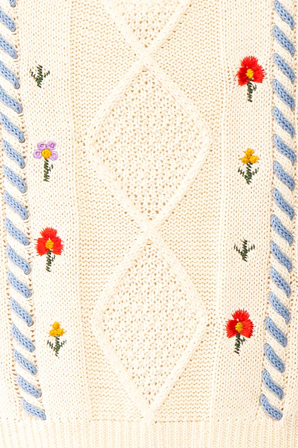 Zaraiah Cream Knit Vest w/ Floral Embroidery | Boutique 1861