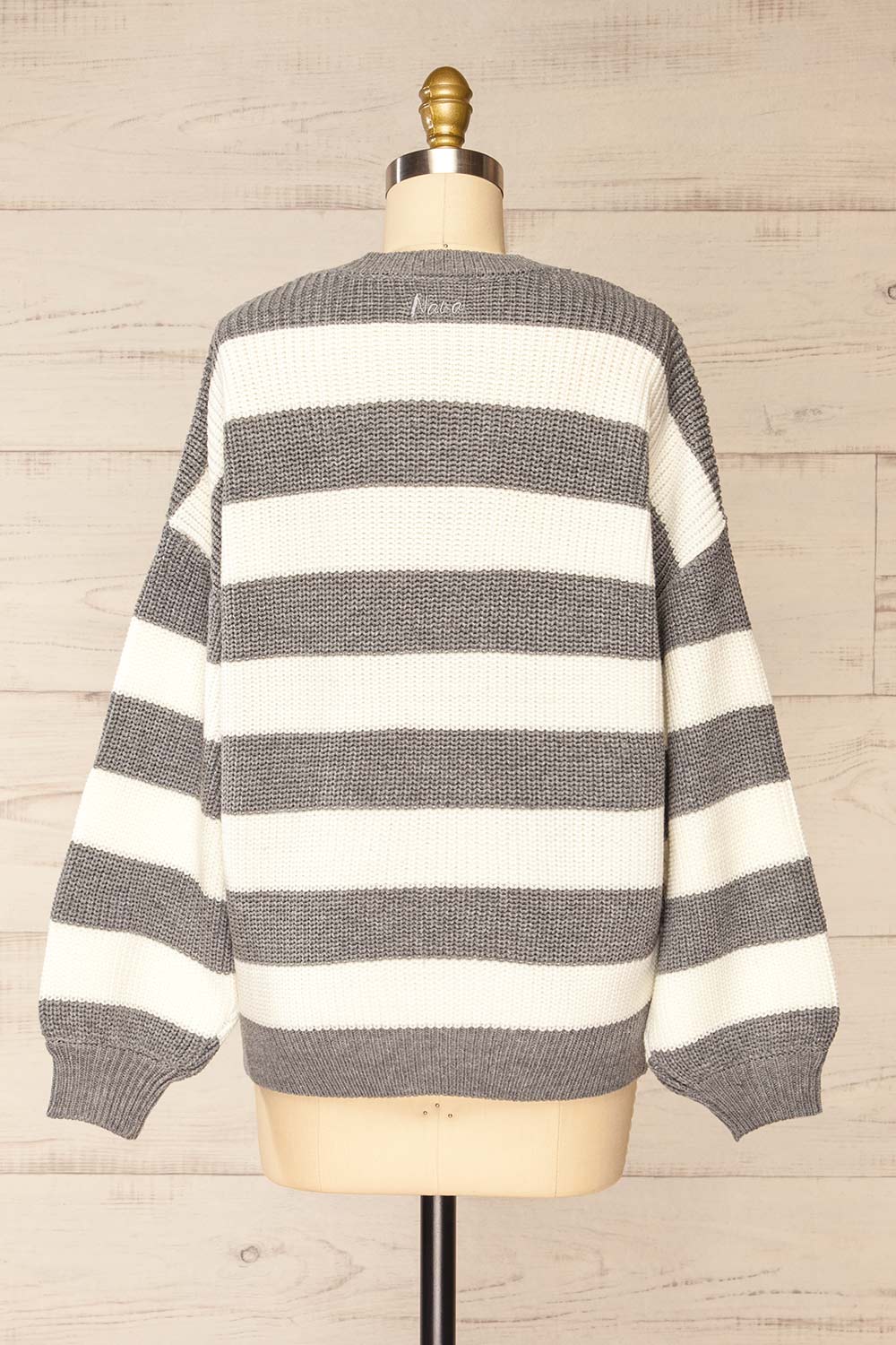 Zario Grey Stripped Oversized Knit Sweater | La petite garçonne back view