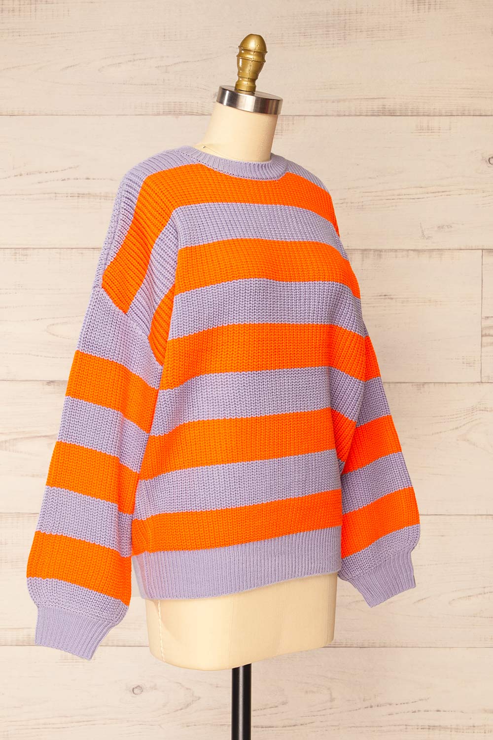 Zario Orange Stripped Oversized Knit Sweater | La petite garçonne side view