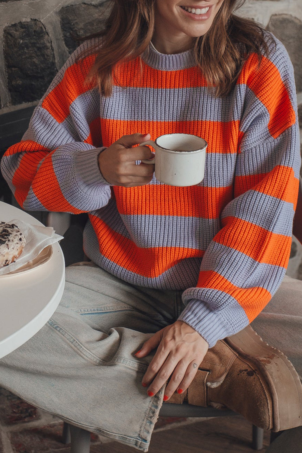 Zario Orange Stripped Oversized Knit Sweater | La petite garçonne on model