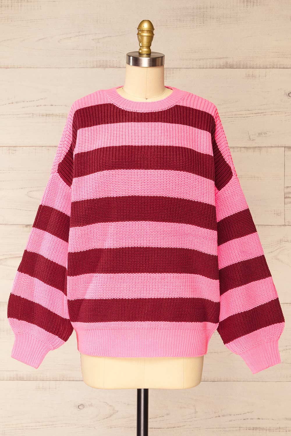 Zario Pink Stripped Oversized Knit Sweater | La petite garçonne front view