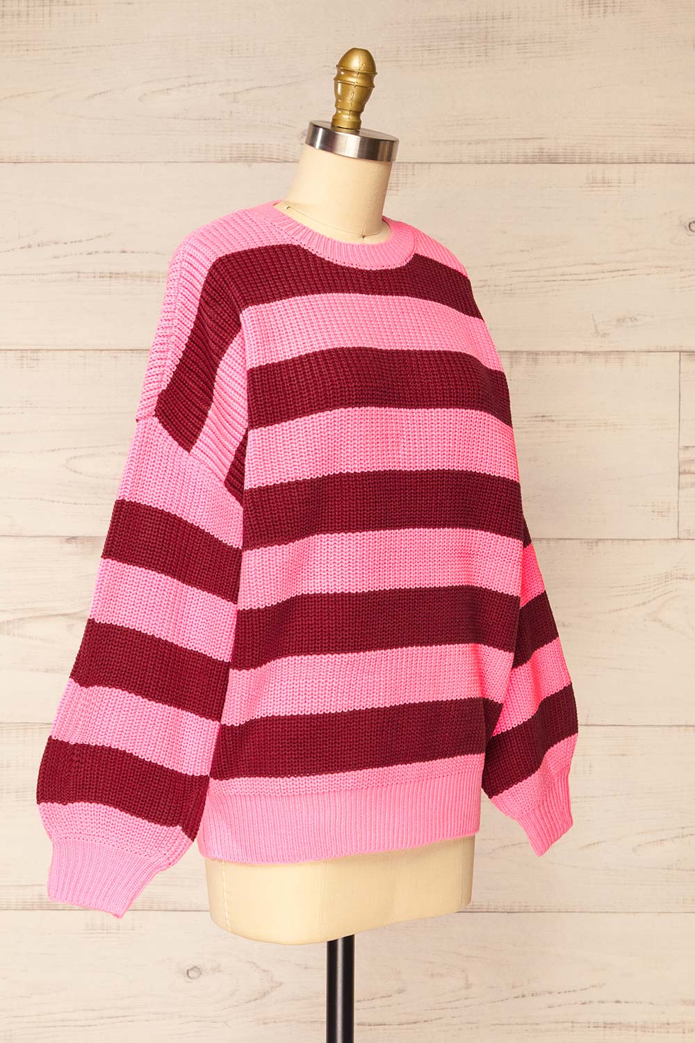 Zario Pink Stripped Oversized Knit Sweater | La petite garçonne side view