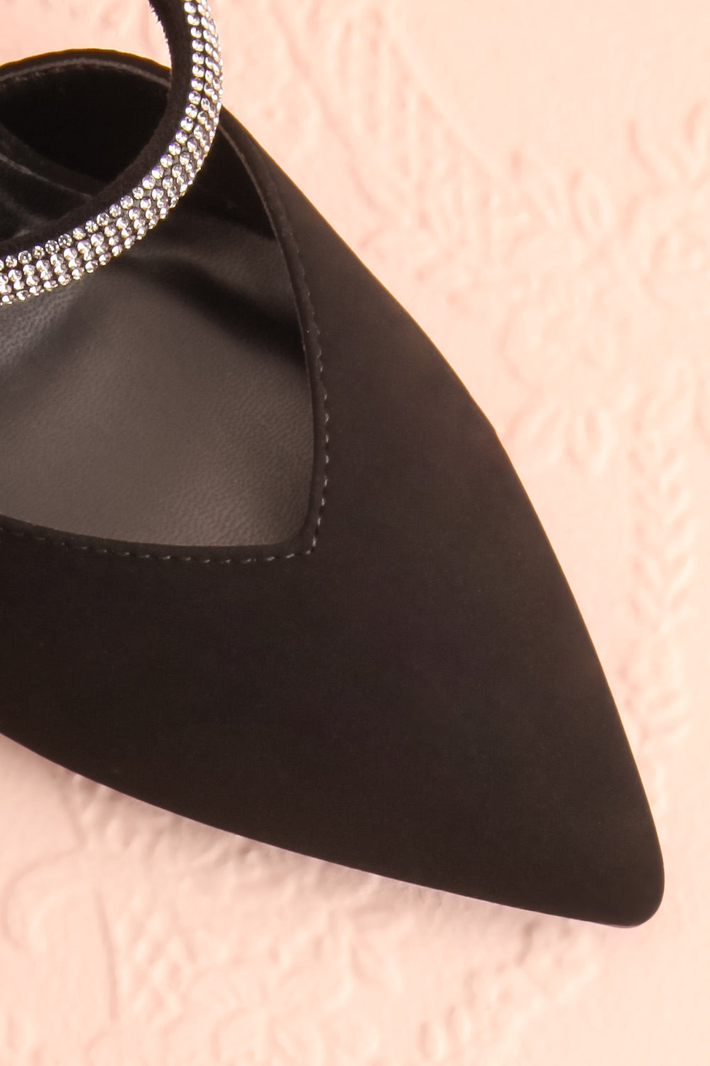 Zarira Slip-On Heels w/ Rhinestone Strap | Boutique 1861 flat close-up