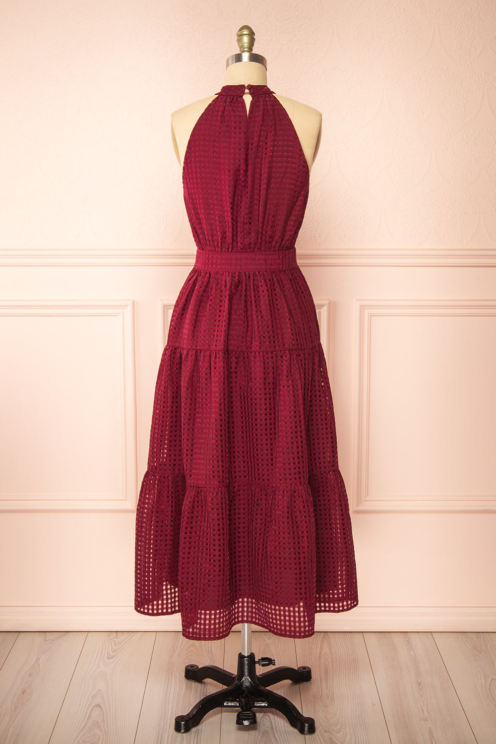 Zassima Long Burgundy Halter Dress | Boutique 1861  back view