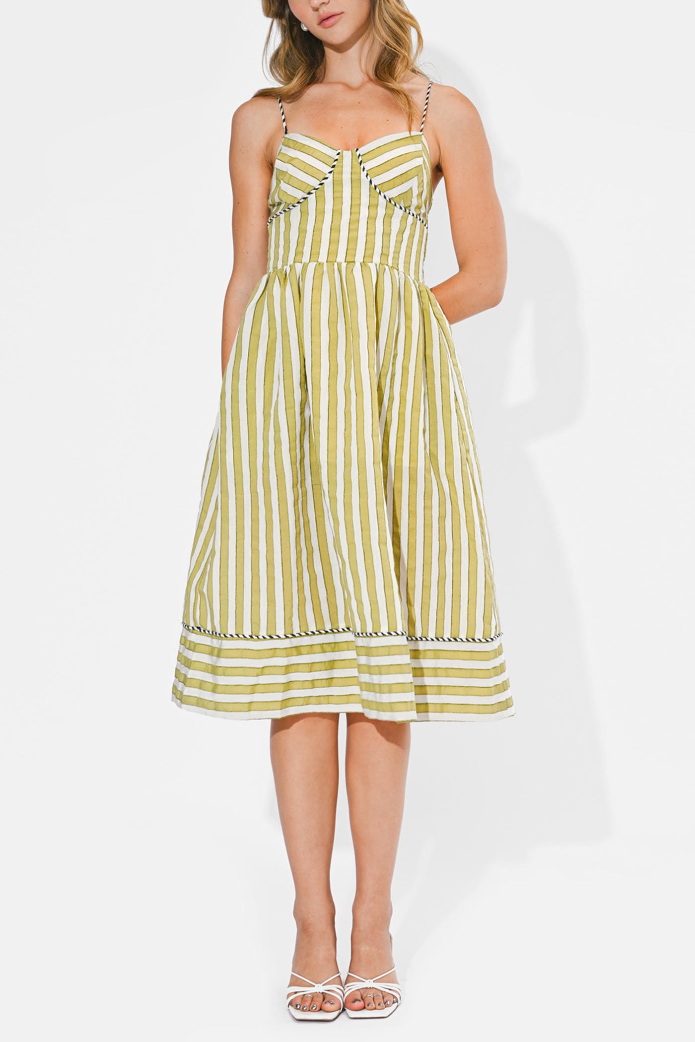 Zayan | Striped Midi Dress with Pockets