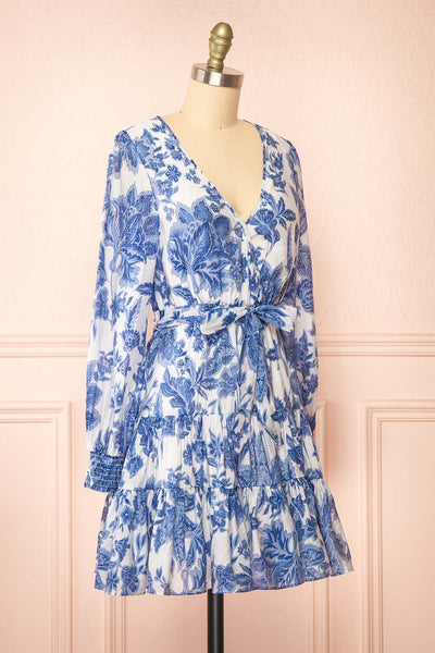 Zefira Short A-Line Floral Blue Dress | Boutique 1861 side view