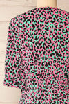Zekia Pink Leopard Print Short Sleeve Wrap Dress | La petite garçonne back close-up