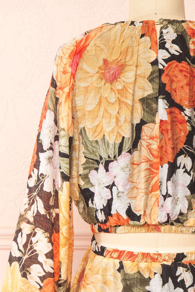 Zelaraine Short Floral Dress w/ Long Sleeves | Boutique 1861  back close-up