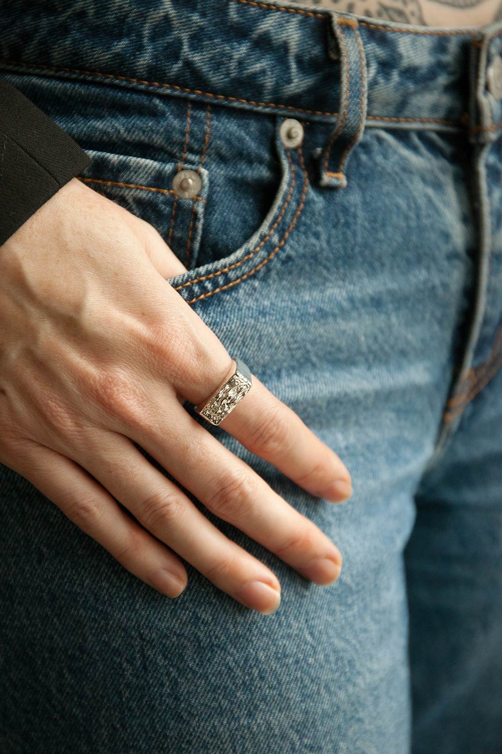 Zelos Silver Silver-Plated Industrial Ring | La petite garçonne model