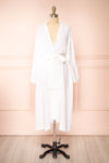 Zenaria White Linen Kimono w/ Ruffles | Boutique 1861 front view