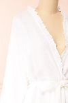 Zenaria White Linen Kimono w/ Ruffles | Boutique 1861 side close-up