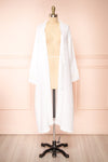 Zenaria White Linen Kimono w/ Ruffles | Boutique 1861 open view