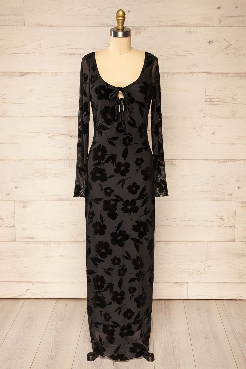 Zennor Black Mesh Floral Dress w/ Long Sleeves | La petite garçonne front view 