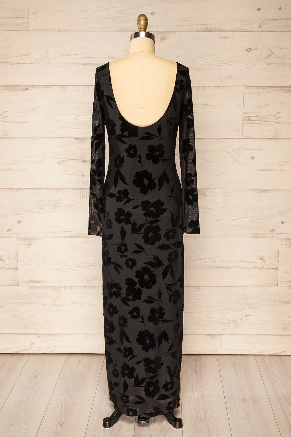 Zennor Black Mesh Floral Dress w/ Long Sleeves | La petite garçonne back view