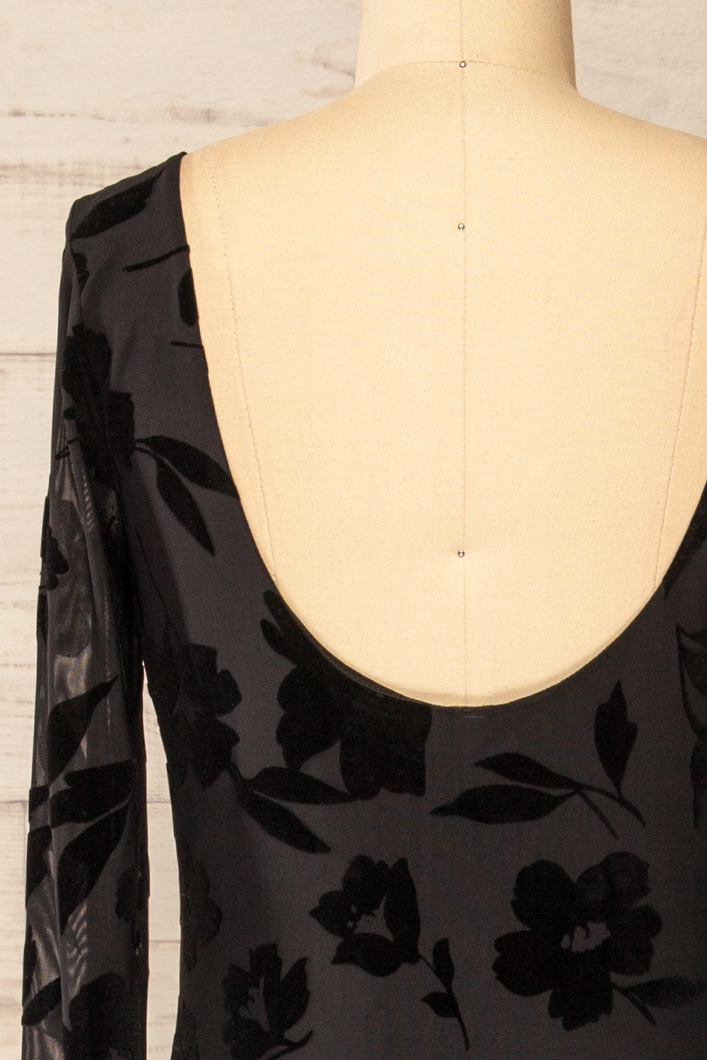 Zennor Black Mesh Floral Dress w/ Long Sleeves | La petite garçonne back close-up