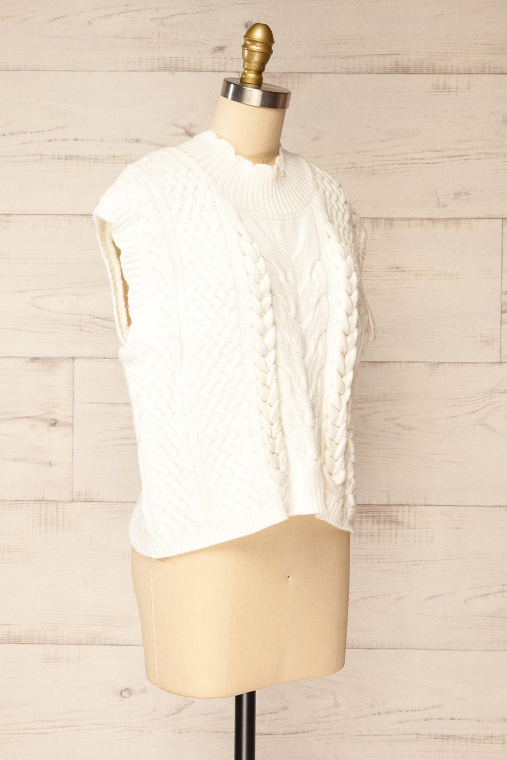 Zenon White Sleeveless Cable Knit Vest | La petite garçonne side view