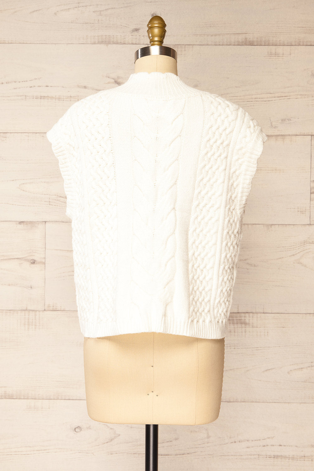 Zenon White Sleeveless Cable Knit Vest | La petite garçonne back view