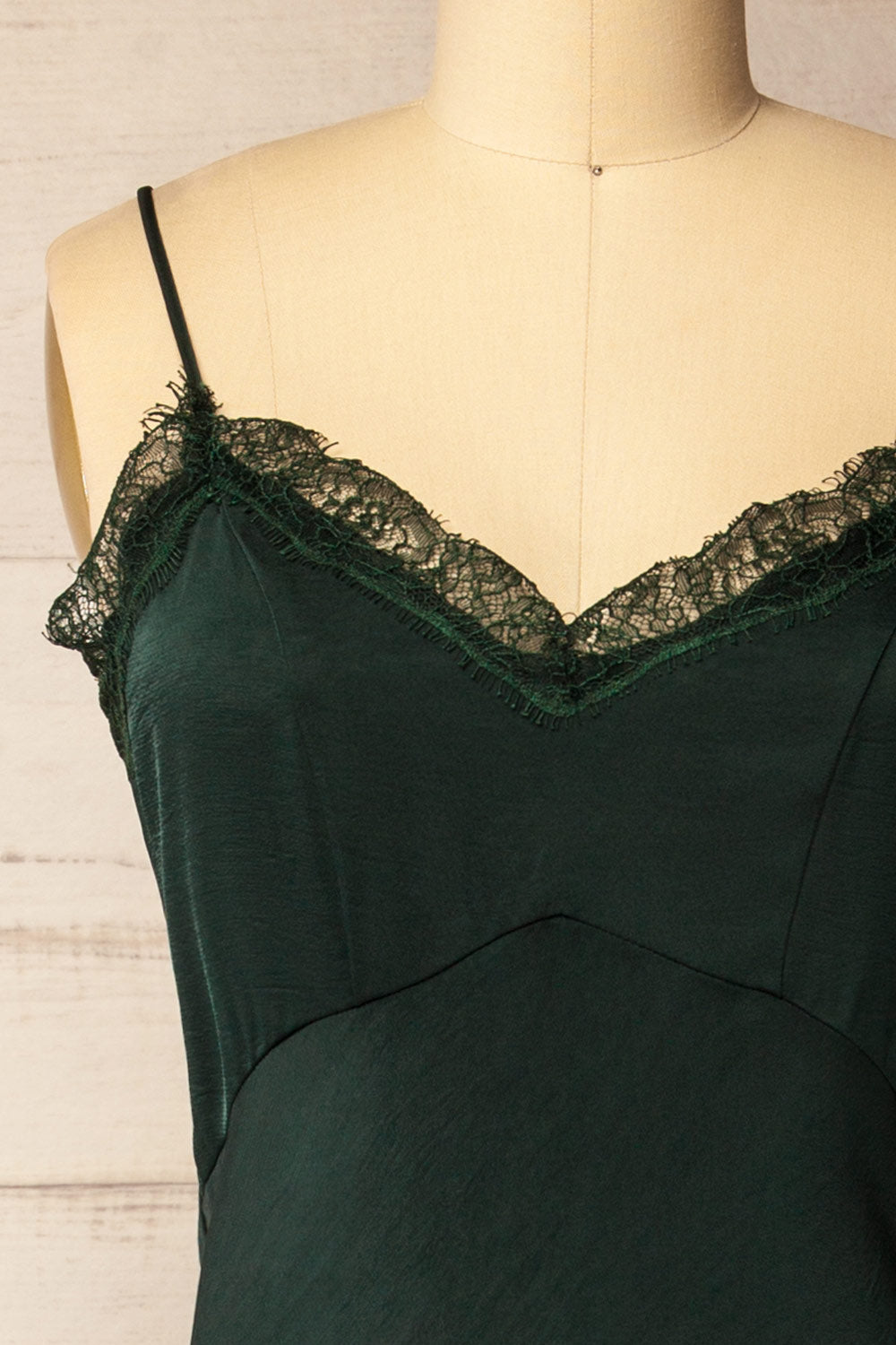 Zephara Green Satin Dress with Lace | La petite garçonne front